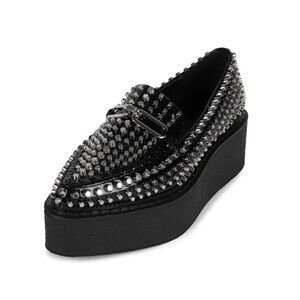 New Jeffrey Campbell Choux St Loafer Black Crinkle Patent Silver Sz 9.5